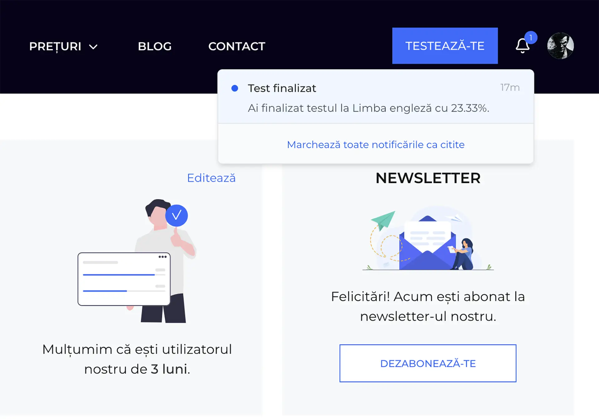 Notificări platformă